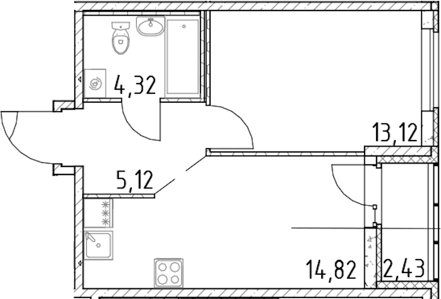 1-комнатная квартира 37.38 м², 14/17 эт., ЖК «Город Первых»